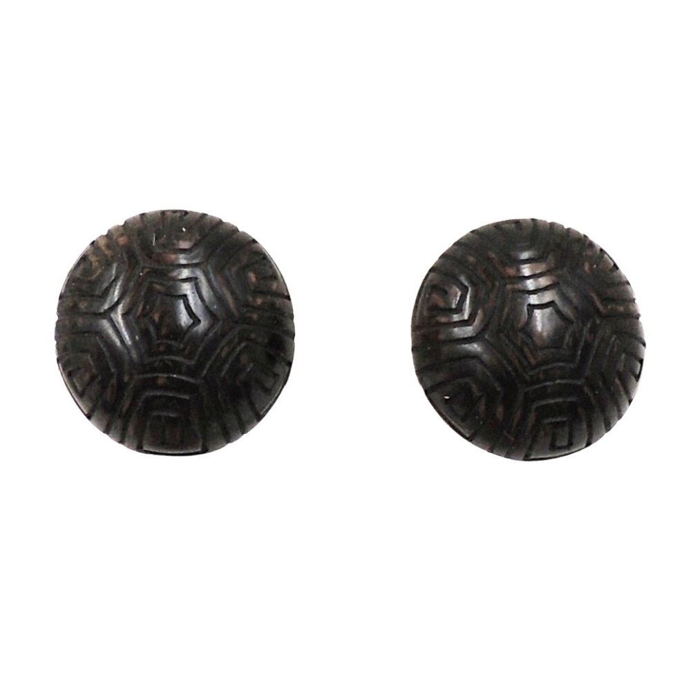 Vintage 1970s Crown Trifari Brown Round Domed Maze Clip Earrings